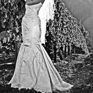 Mermaid taffeta french lace detailing wedding gown